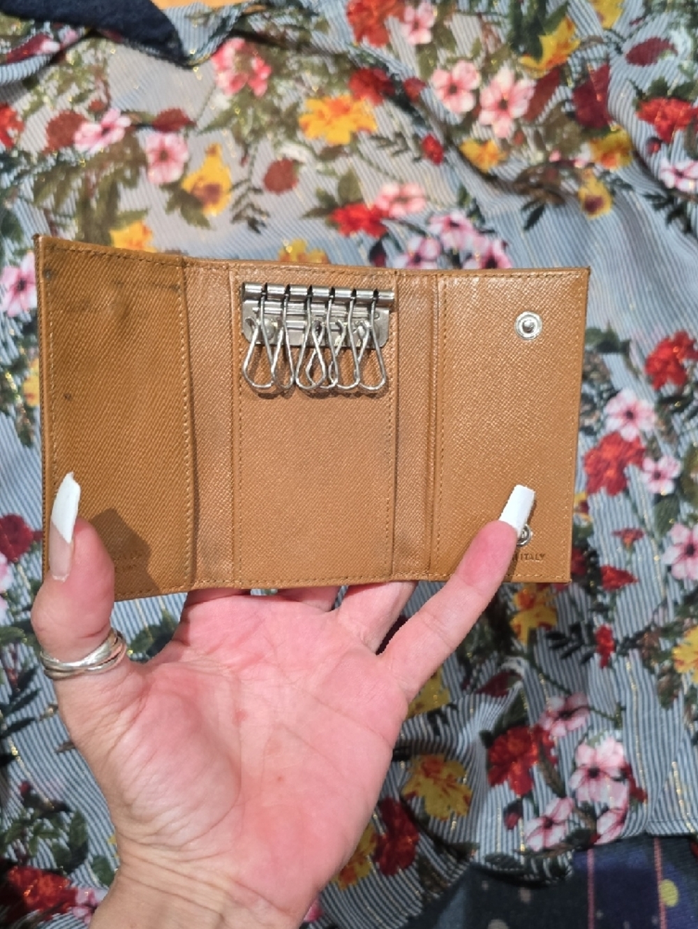 Prada Tan Triangular Logo Key And Card Case - Picture 4 of 11